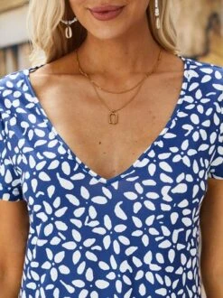 Floral V Neck Casual Dress -Zolucky Sales Store e188fadf97b9e146c00674f078dfcf55