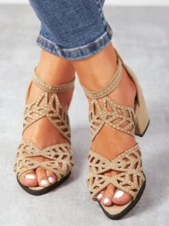 Ladies Elegant Cutout Open Toe Block Heel Sandals -Zolucky Sales Store e1c95de7fcb0ace3686692f45a33d2f6