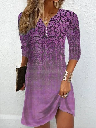 Ethnic Daily Casual Loose V Neck A-Line Long Sleeve Short Dress 6 Ethnic Daily Casual Loose V Neck A-Line Long Sleeve Short Dress - Image 6