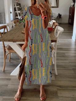 Women Summer Boho Casual Shift Short Sleeve Dress -Zolucky Sales Store e275b42841e15606a90bafc2e520d6cf