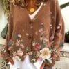 Casual Floral Shift V Neck Sweater Coat
