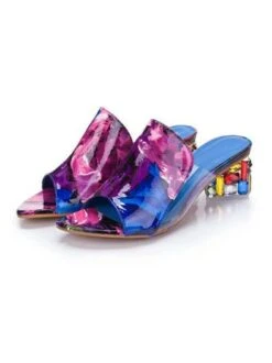 Croc Embossed Rhinestone Chunky Heel Slide Sandals -Zolucky Sales Store e2cdb72e5874e44f15e5345c8c951675