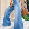 Loose High Waist Plain Urban Wide Leg Long Jeans