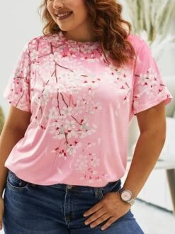 Plus Size Floral Crew Neck Loose Casual T-Shirt -Zolucky Sales Store e3866cd27c80b7387d745b780fd8b618