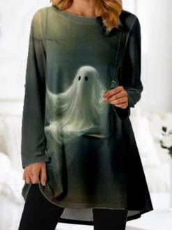 Halloween Crew Neck Loose Casual Dress