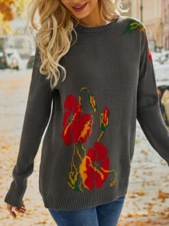 Floral Long Sleeve Sweater -Zolucky Sales Store e3d89fdbd6844c8f141c20d0e0e9adef