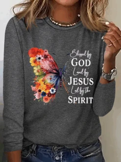Blessed By God Loved By Jesus Led By The Spirit Cotton-Blend Casual Butterfly Print Long Sleeve Shirt -Zolucky Sales Store e3ece9ce7c9a742d1624daff6be950d6