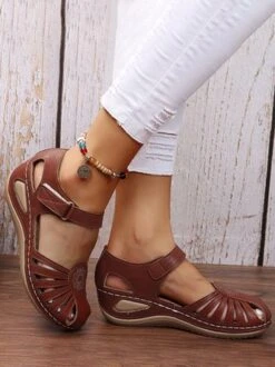 Vintage Floral Cutout Velcro Casual Sandals -Zolucky Sales Store e4041b701a644a69b5798030005256cb