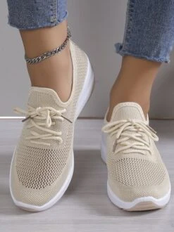 Casual Lace-up Decor Breathable Flyknit Wedge Heel Slip On Sneakers -Zolucky Sales Store e44f097b2137504a4030ac988c0a85cf