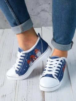 Christmas Santa Blue Lace-Up Sneakers Sneakers Xmas Shoes -Zolucky Sales Store e47bb2b3a7fb8bef3aac42155b307156