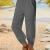 Cotton Casual Loose Plain High Waist Ankle Harem Pants With Pockets