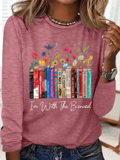 Women's I'm With The Banned Flowers Book Lover Gift Cotton-Blend Casual Shirt -Zolucky Sales Store e4c2fdb234233cbcaf2246c61e82f7c1