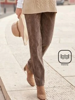 Plus Size Casual Plain Suede Pants
