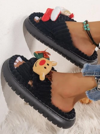 Christmas Santa Claus Elk Bow Cross-strap Plush Slippers 13 Christmas Santa Claus Elk Bow Cross-strap Plush Slippers - Image 13