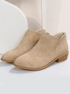 British Style Pointed Toe Casual Back Zip Low Heel Chunky Heel Booties -Zolucky Sales Store e5836e2a69611ccc7a81f86936e51af0