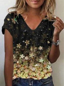 Floral Regular Fit Short Sleeve T-shirt -Zolucky Sales Store e58cb8604e1c84ba8567772e6b48d6f3