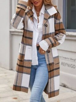 Casual Plaid Shawl Collar Loose Overcoat