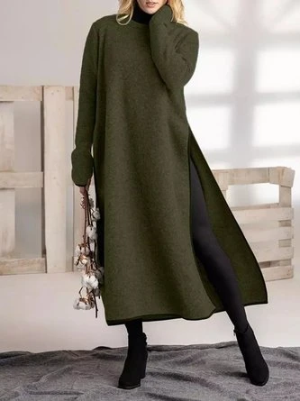 Loose Casual Slit Maxi Sweater Dress 4 Loose Casual Slit Maxi Sweater Dress - Image 4