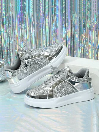 Women Fashion Glitter Paneled Lace-Up Skate Shoes 4 Women Fashion Glitter Paneled Lace-Up Skate Shoes - Image 4