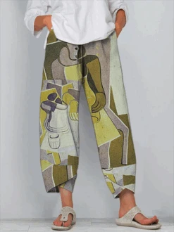 Cotton-blend Casual Printed Pants