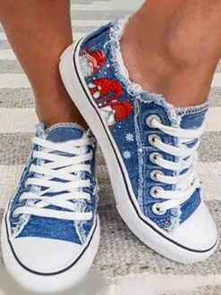 Christmas Santa Blue Lace-Up Sneakers Sneakers Xmas Shoes