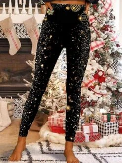 Christmas Print Casual Jersey Tight Leggings