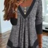 V Neck Plain Loose Top Tunic