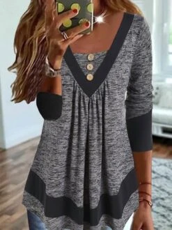 V Neck Plain Loose Top Tunic