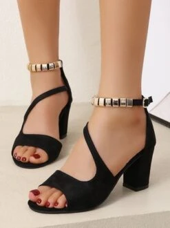 Beads Decor Chunky Heel Ankle Strap Sandals -Zolucky Sales Store e7b3c7401d1b9b800faaa12cc601da5e