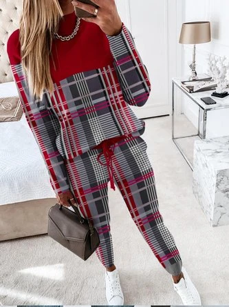Plaid Loose Casual Crew Neck Two-Piece Set 3 Plaid Loose Casual Crew Neck Two-Piece Set - Image 3