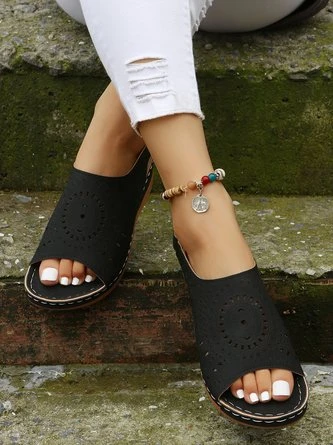 Ethnic Pattern Punched Hollow Velcro Vintage Hook And Loop Comfortable Wedge Sandals For Women 20 Ethnic Pattern Punched Hollow Velcro Vintage Hook And Loop Comfortable Wedge Sandals For Women - Image 20