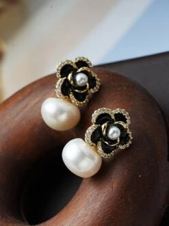 Elegant Camellia Natural Pearl Rhinestone Stud Earrings -Zolucky Sales Store e8176c30957b1b74258cbf945bfd9ae2