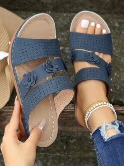 Pu Plain Wedge Heel Slide Sandals