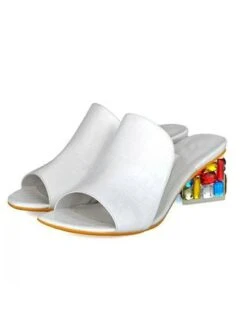 Croc Embossed Rhinestone Chunky Heel Slide Sandals -Zolucky Sales Store e839700c3a6d692b6e7bbfa2c23fdf42