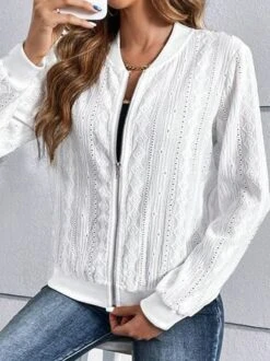 Plus Size Casual Stand Collar Loose Plain Jacket
