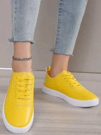 Solid Leather Lace-up Flats Sneakers 8 Solid Leather Lace-up Flats Sneakers - Image 8