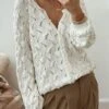 Plain Loose V Neck Casual Cardigan