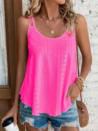 Plain Solid A-Line Tank Casual Eyelet Embroidery Cami 3 Plain Solid A-Line Tank Casual Eyelet Embroidery Cami - Image 3