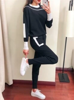 Yarn/Wool Color Block Crew Neck H-Line Long Sleeve Top With Pants Heavyweight Warmth Casual Two-Piece Set 12 Yarn/Wool Color Block Crew Neck H-Line Long Sleeve Top With Pants Heavyweight Warmth Casual Two-Piece Set -Zolucky Sales Store eaa0370ba8e89f1a999b45234a2a18a6