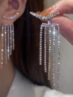 Sparkling Rhinestone Fringe Party Dangle Earrings