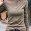 Turtleneck Daily Regular Fit Tunic Plain Casual Jersey Long Sleeve T-Shirt
