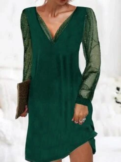 Sexy Plain V Neck Mesh Knitting Dress -Zolucky Sales Store eb4904698f32e214e447337a8db62635