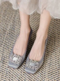 Square Rhinestone Decor Satin Square Toe Spool Heel Pumps 29 Square Rhinestone Decor Satin Square Toe Spool Heel Pumps -Zolucky Sales Store ebcb6be05518999dd85f072501cc32c5