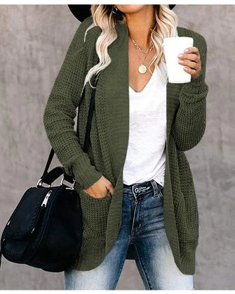 Yarn/Wool Yarn Plain Long Sleeve Daily Casual Loose Mid-long Cardigan 6 Yarn/Wool Yarn Plain Long Sleeve Daily Casual Loose Mid-long Cardigan - Image 6