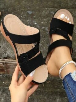 Pu Plain Wedge Heel Slide Sandals -Zolucky Sales Store ec44f33140c3daa0f3b15b6f5db0b331