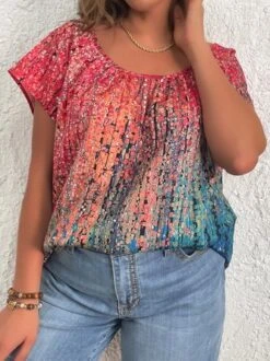 Plus Size Casual Ombre Loose Crew Neck Shirt -Zolucky Sales Store ec452b4bd01b571d9fe35b29b6ae5b9e