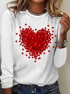 Women‘s Heart Simple Cotton-Blend Long Sleeve Top