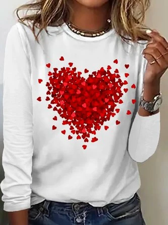 Women‘s Heart Simple Cotton-Blend Long Sleeve Top 1 Women‘s Heart Simple Cotton-Blend Long Sleeve Top