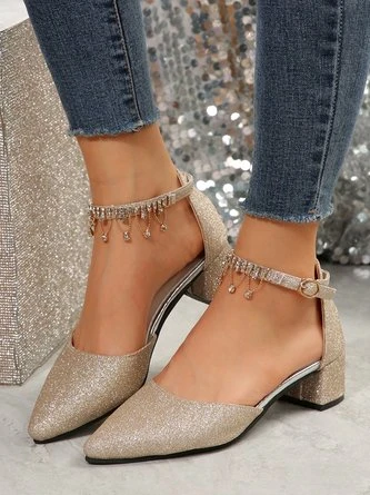 Elegant Rhinestone Decor Ankle Strap Glitter Block Heel Hollow Shoes 1 Elegant Rhinestone Decor Ankle Strap Glitter Block Heel Hollow Shoes
