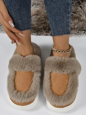 Color Block Casual Faux Fur Paneled Toe-covered Slippers 8 Color Block Casual Faux Fur Paneled Toe-covered Slippers - Image 8